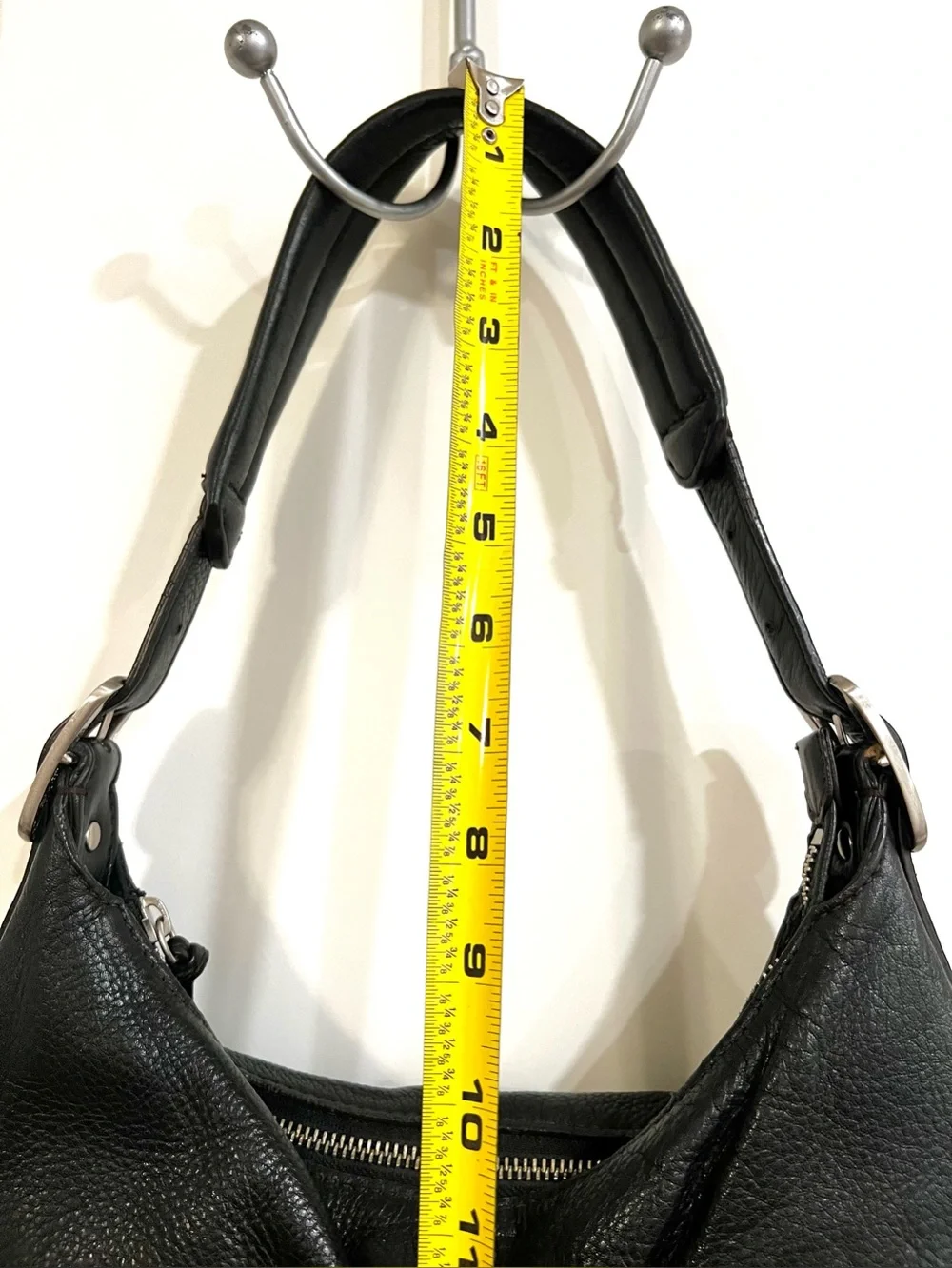 ✨COLE HAAN Y2K Large Black Leather Hobo Slouchy Shoulder Bag Buckles Pockets Zip